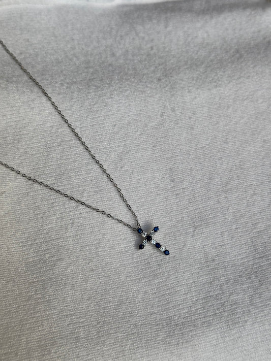 GARGANTILLA CRUZ BLUE PLATA