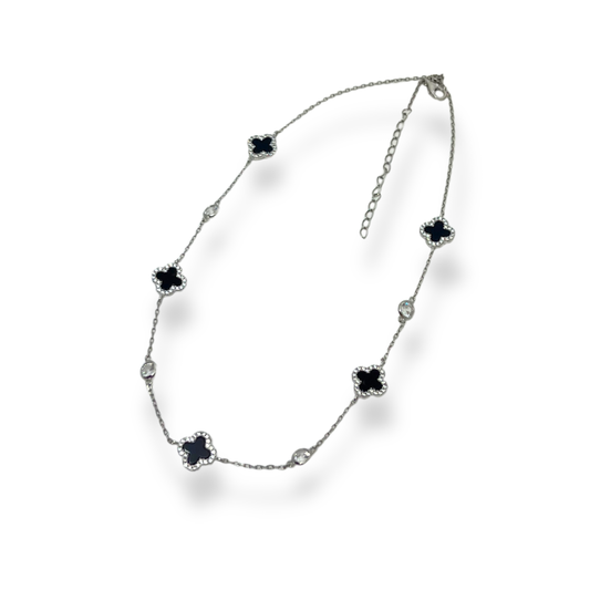 CADENA FIVE CLOVERS NOIR PLATA