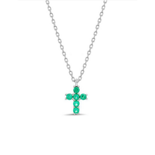 GARGANTILLA CRUZ VERDE PLATA